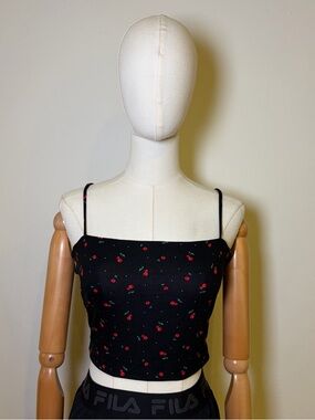 Lovely Bubbly Black Cherry Print Crop Top - Size L